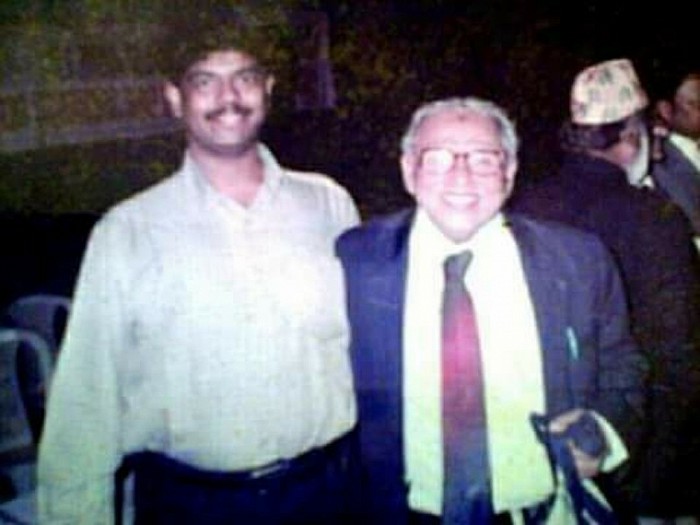 Prof.C. UNNIKRISHNAN with Justice SHAMSUDDHEEN (HIGH COURT OF KERALA) on the stage of  the WORLD CONGRESS OF SPIRITUALITY (Year :2004)